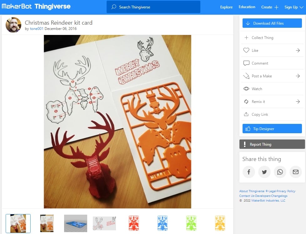 30 Best 3D Prints for Christmas - 1. Christmas Reindeer Kit Card - 3D Printerly