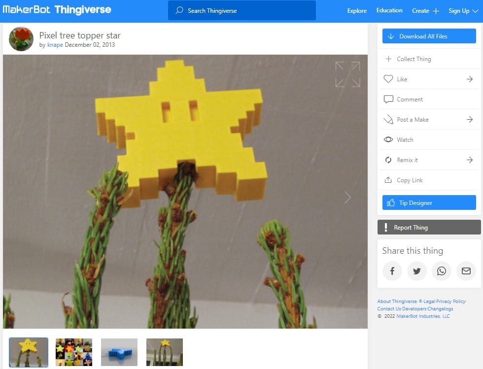 30 Best 3D Prints for Christmas - 10. Pixel Tree Topper Star - 3D Printerly