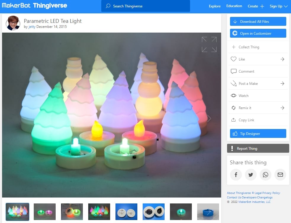 30 Best 3D Prints for Christmas - 17. Parametric LED Tea Light - 3D Printerly