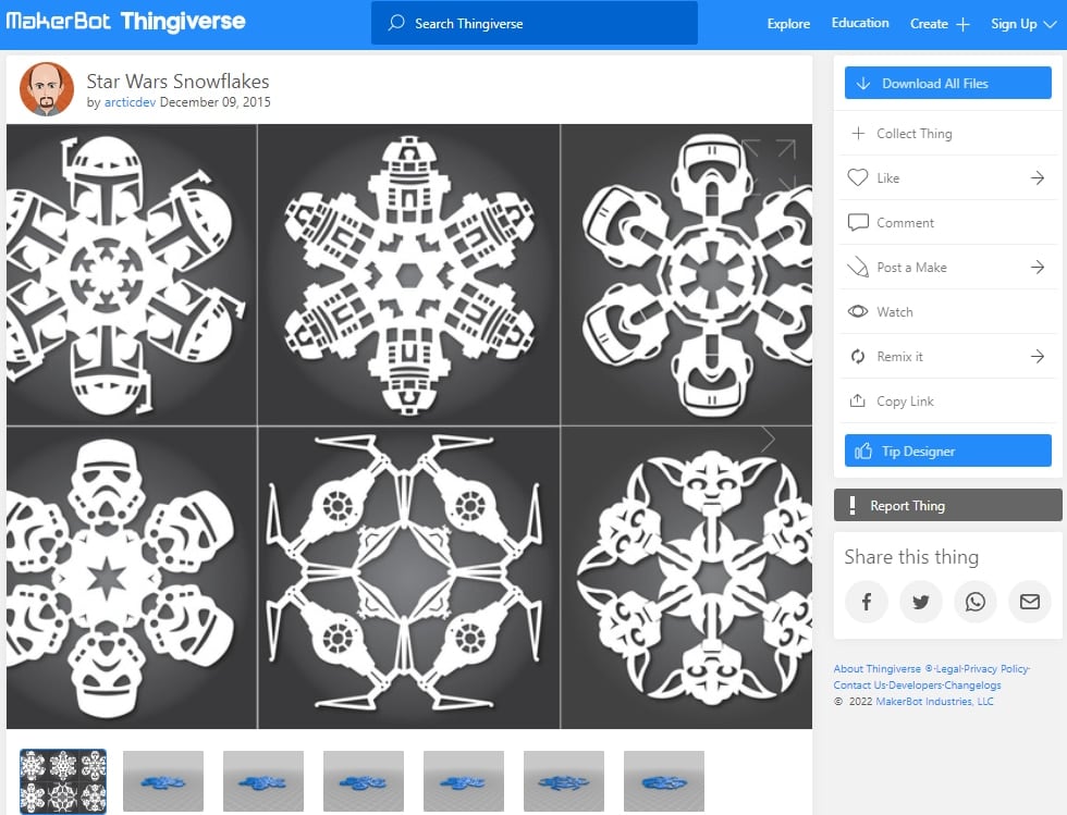 30 Best 3D Prints for Christmas - 25. Star Wars Snowflakes - 3D Printerly