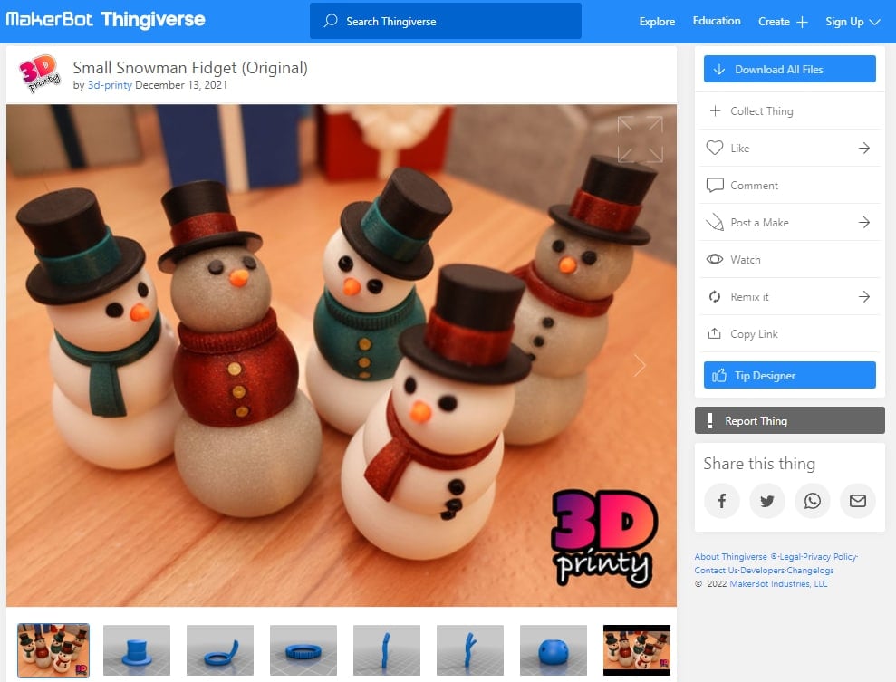 30 Best 3D Prints for Christmas - 27. Small Snowman Fidget - 3D Printerly