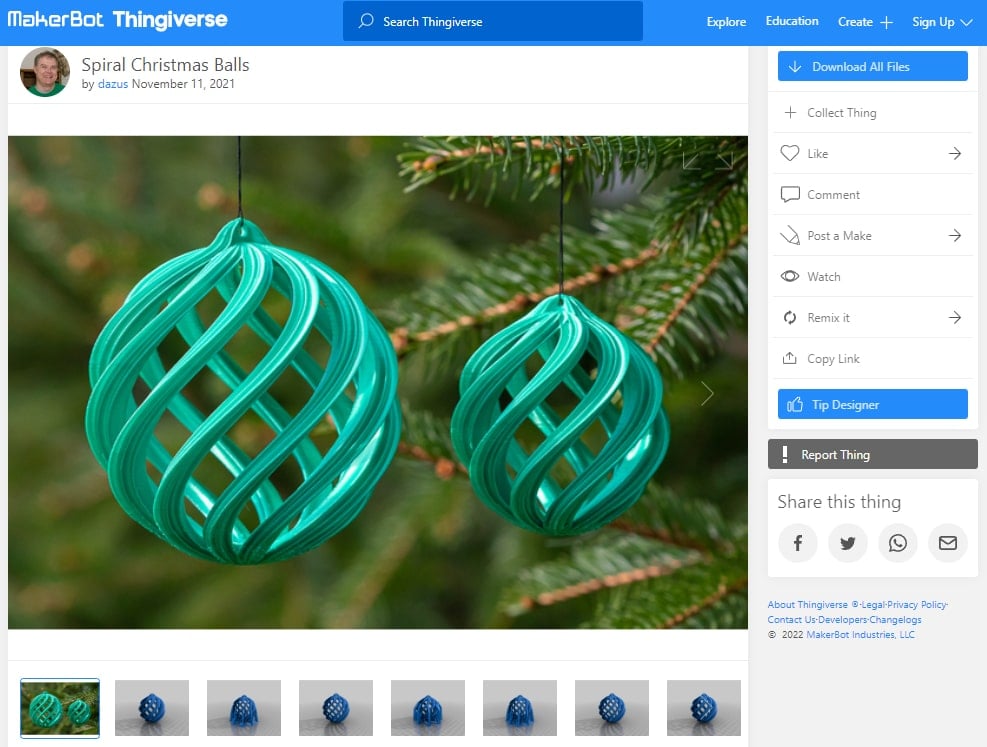 30 Best 3D Prints for Christmas - 7. Spiral Christmas Balls - 3D Printerly