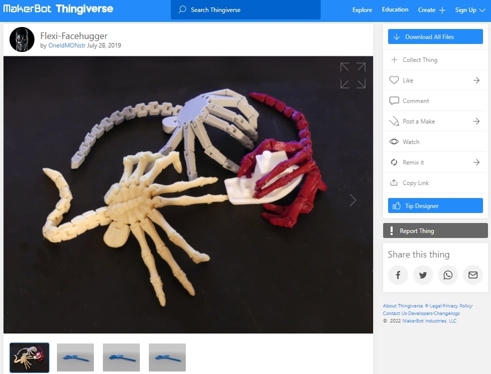 30 Best Articulated 3D Prints - 10. Flexi-Facehugger - 3D Printerly