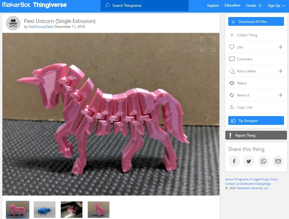 30 Best Articulated 3D Prints - 14. Flexi Unicorn - 3D Printerly