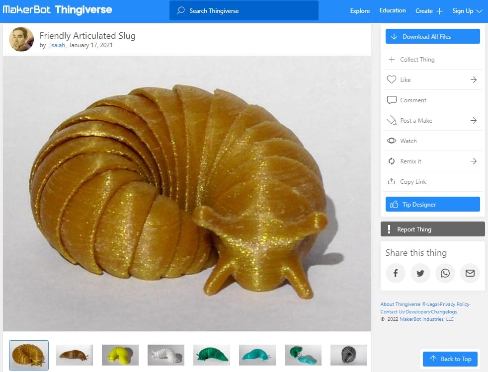 30 Best Articulated 3D Prints - 15. Friendly Articulated Slug - 3D Printerly
