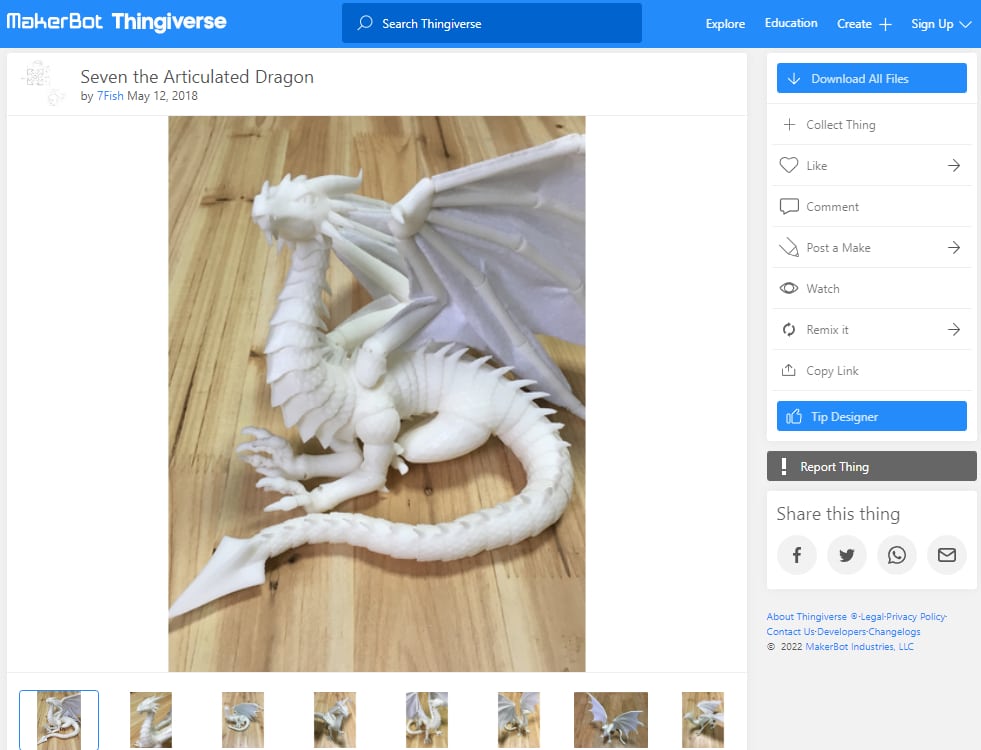 30 Best Articulated 3D Prints - 23. Seven the Articulated Dragon - 3D Printerly