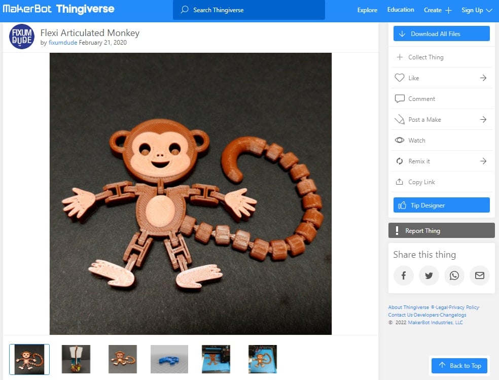 30 Best Articulated 3D Prints - 27. Flexi Articulated Monkey - 3D Printerly