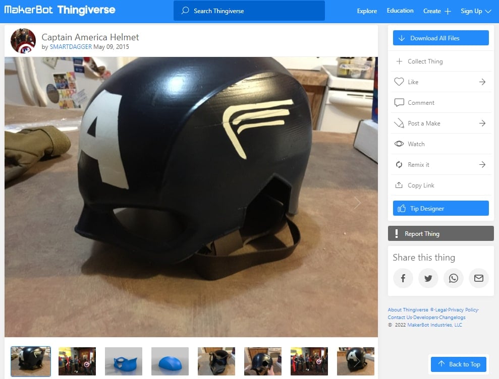 30 Best Cosplay 3D Prints - 10. Captain America Helmet - 3D Printerly