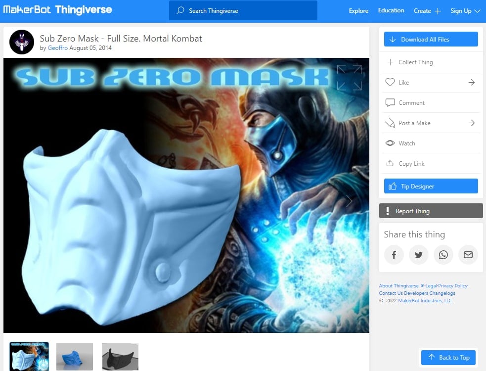 30 Best Cosplay 3D Prints - 12. Sub Zero Mask - 3D Printerly