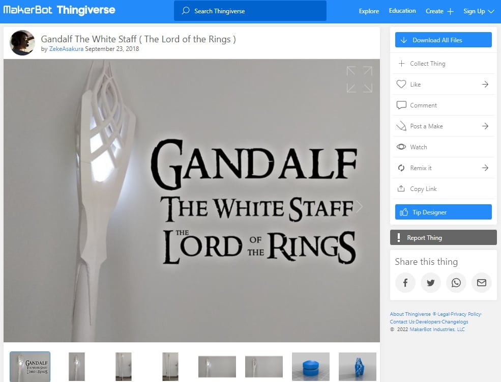 30 Best Cosplay 3D Prints - 29. Gandalf The White Staff - 3D Printerly