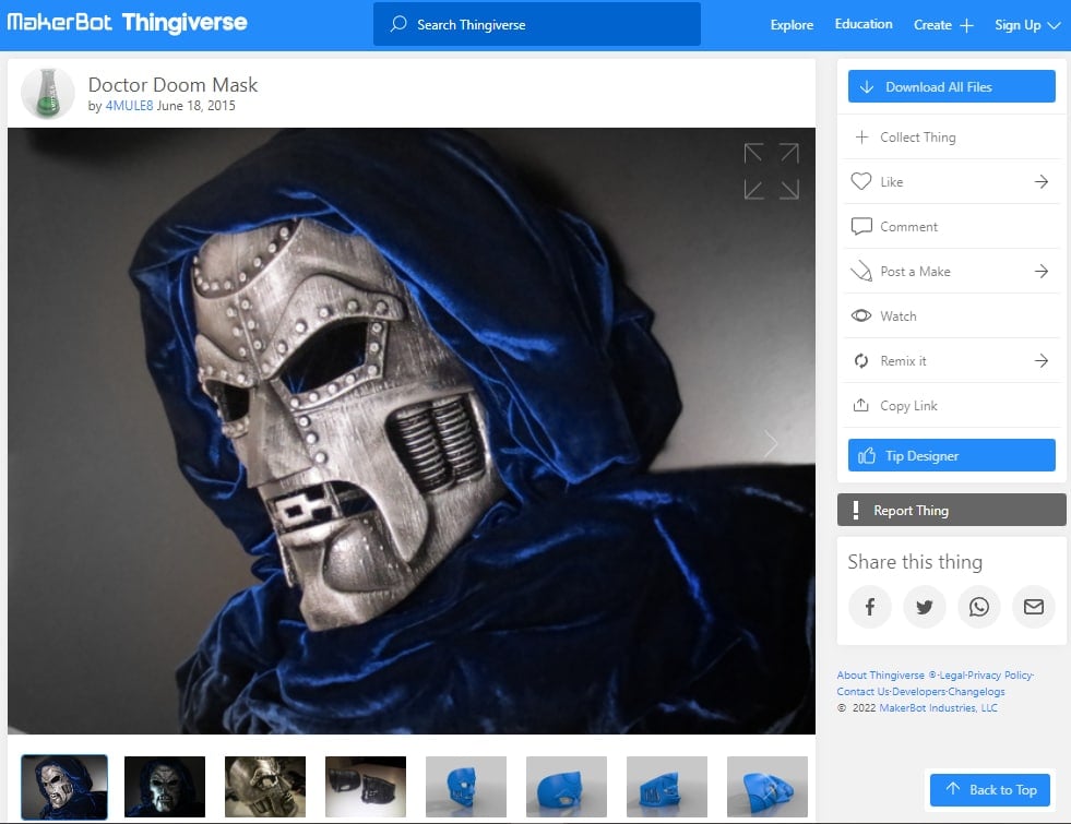 30 Best Cosplay 3D Prints - 7. Doctor Doom Mask - 3D Printerly