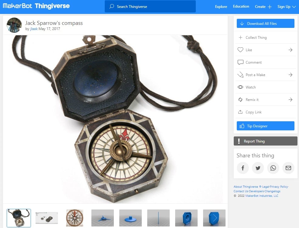 30 Best Disney 3D Prints - 18. Jack Sparrow's Compass - 3D Printerly