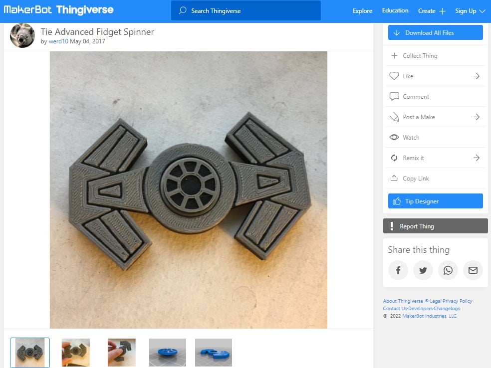 30 Best Disney 3D Prints - 22. Tie Advanced Fidget Spinner - 3D Printerly