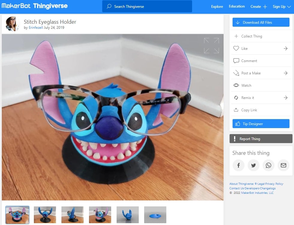 30 Best Disney 3D Prints - 23. Stitch Eyeglass Holder - 3D Printerly