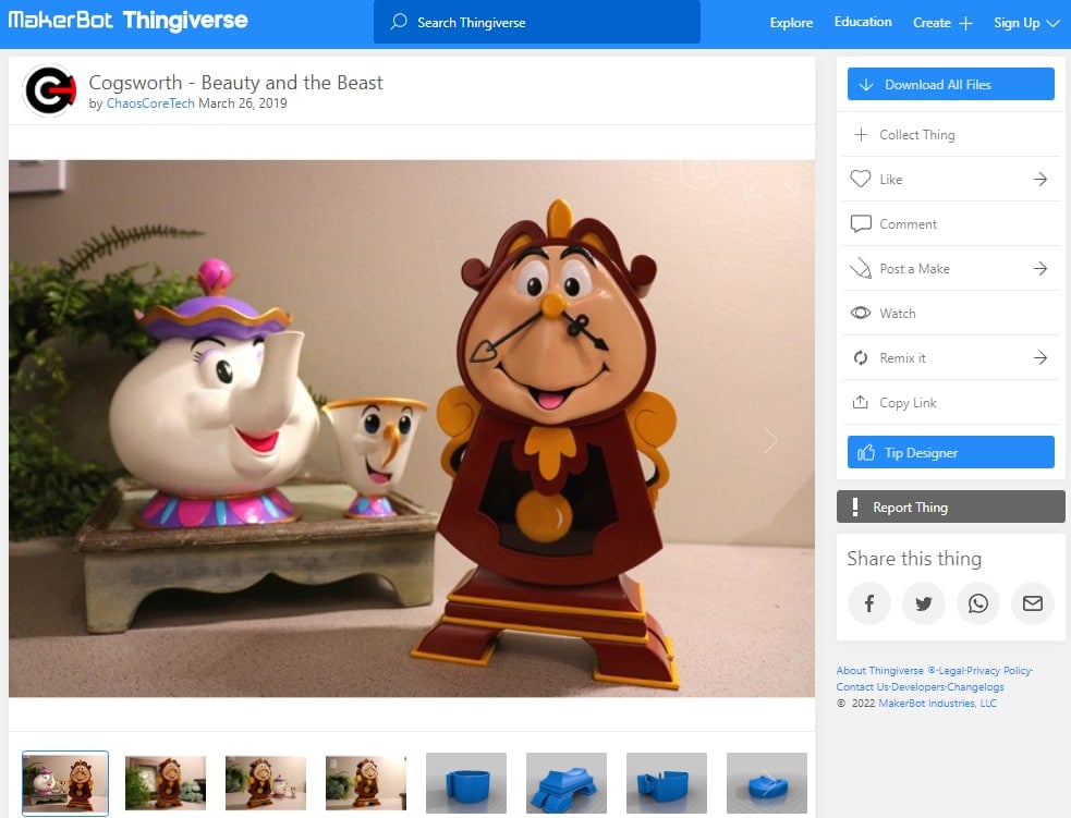 30 Best Disney 3D Prints - 28. Cogsworth - 3D Printerly