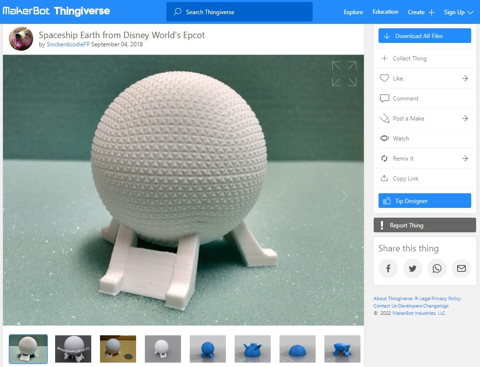 30 Best Disney 3D Prints - 9. Spaceship Earth - 3D Printerly