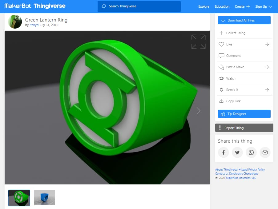 30 Best Superhero 3D Prints - Green Lantern Ring - 3D Printerly