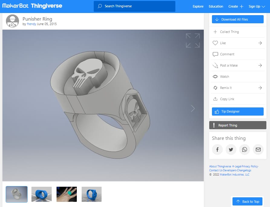 30 Best Superhero 3D Prints - Punisher Ring - 3D Printerly