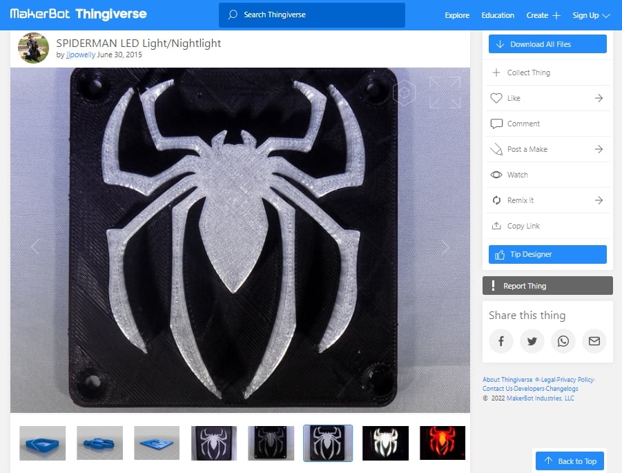 30 Best Superhero 3D Prints - Spiderman LED Light - 3D Printerly