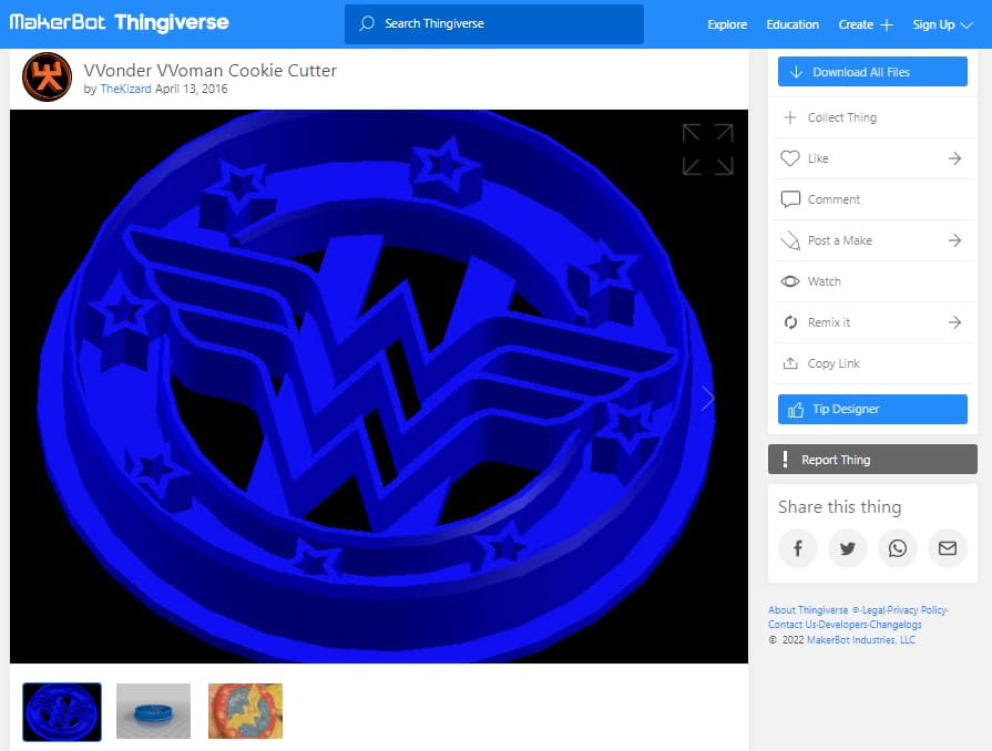 30 Best Superhero 3D Prints - Wonderwoman Cookie Cutter - 3D Printerly