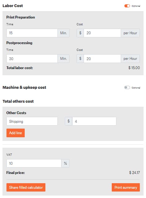 How Much Should You Charge for 3D Prints - Prusa 3D Print Calculator 2 - 3D Printerly