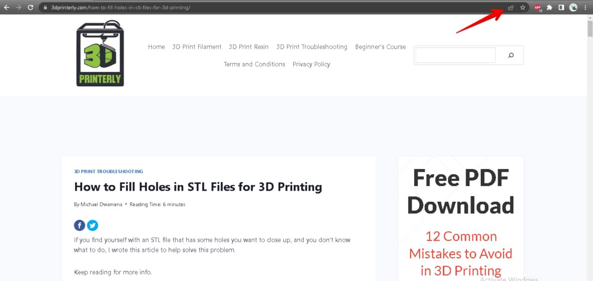 How to Create a 3D Printed QR Code - Share Button Google Chrome - 3D Printerly