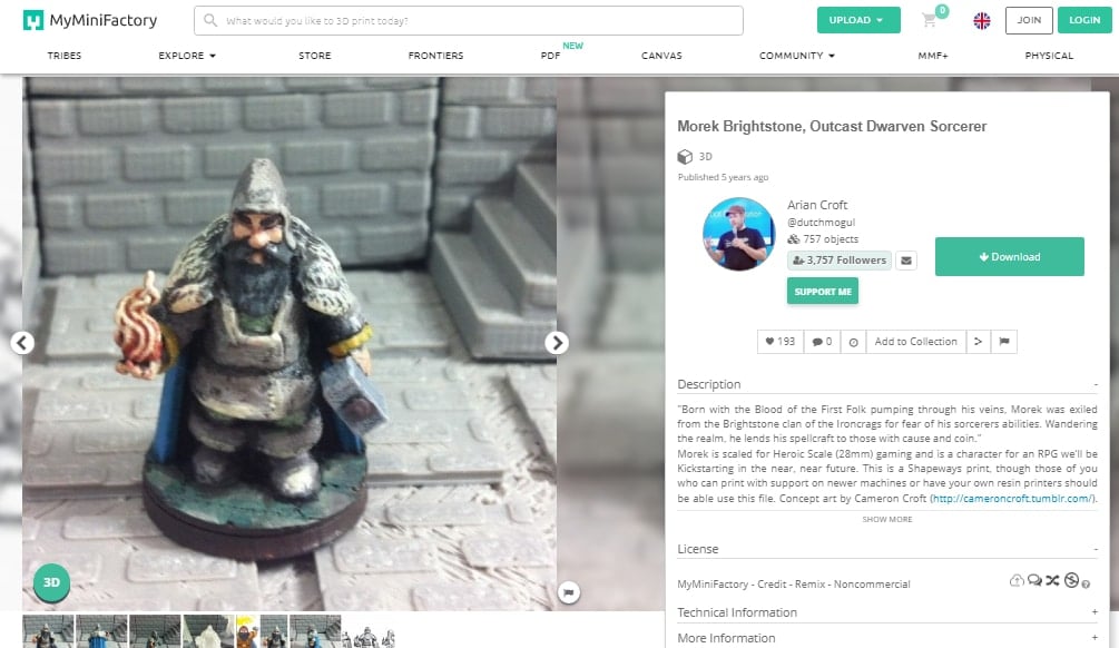 Best D&D Miniature STL Files for 3D Printing - How to Find - Morek Brightstone, Outcast Dwarven Sorcerer - 3DPrinterly