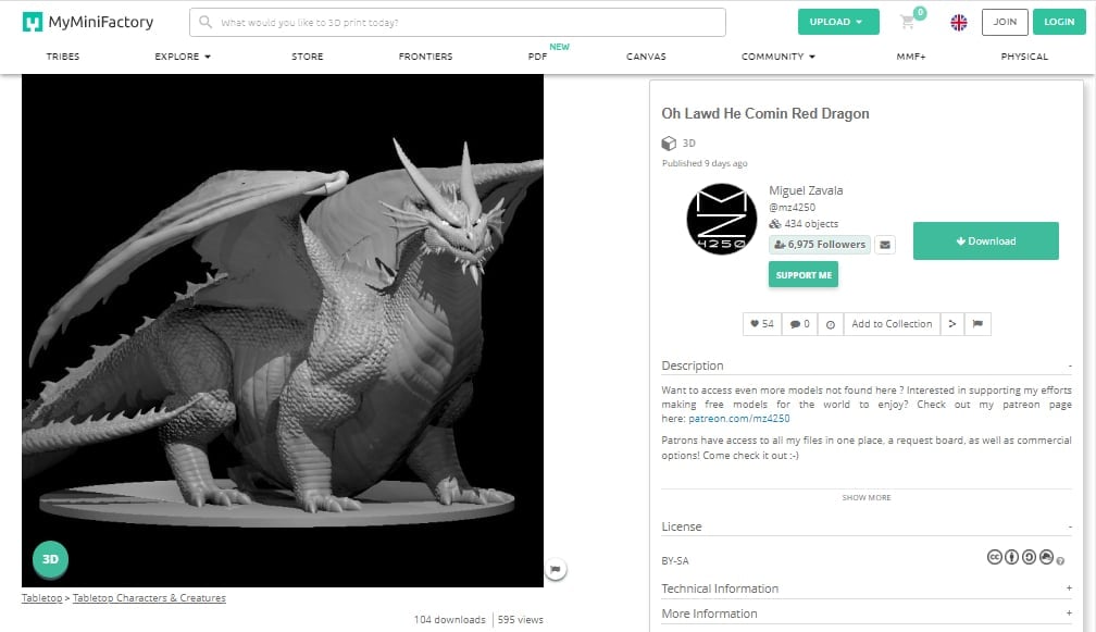 Best D&D Miniature STL Files for 3D Printing - How to Find - Oh Lawd He Comin Red Dragon - 3DPrinterly