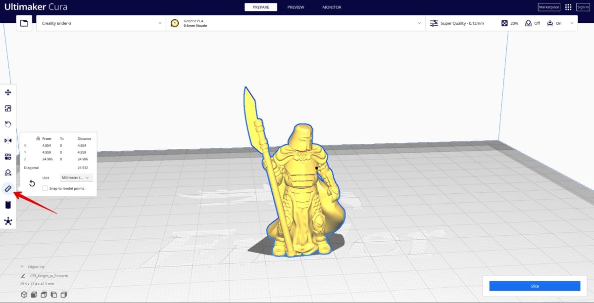 How to Scale a Miniature for 3D Printing - Measuring Tool in Cura- 3D Printerly