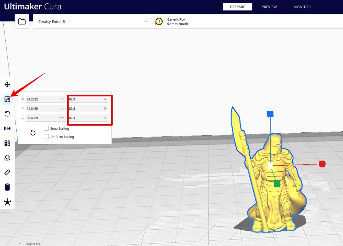 How to Scale a Miniature for 3D Printing - Scaling to Proper Percentage Cura - 3D Printerly