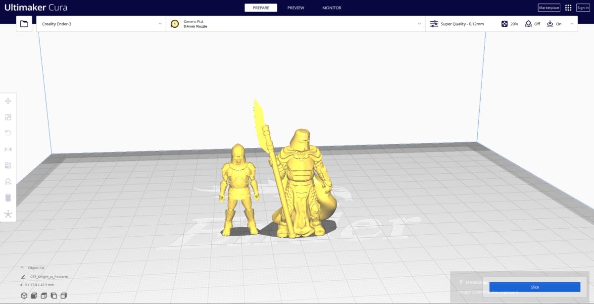 How to Scale a Miniature for 3D Printing - Sir Scalesby and Knight in Cura - 3D Printerly