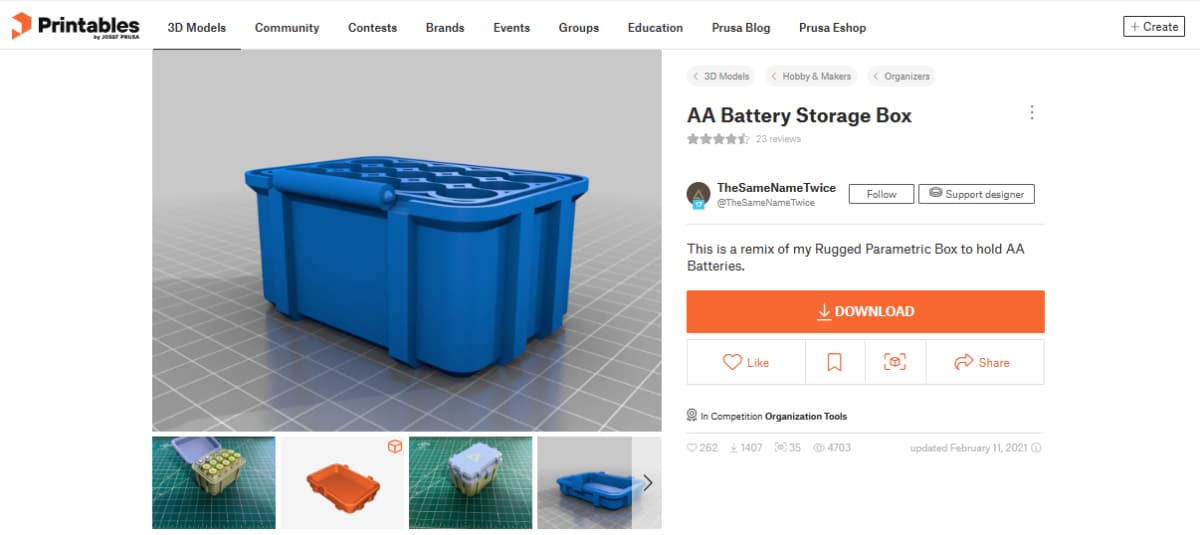 Best Free Commercial Use STL Files - Free to Sell - AA Battery Storage Box - 3D Printerly