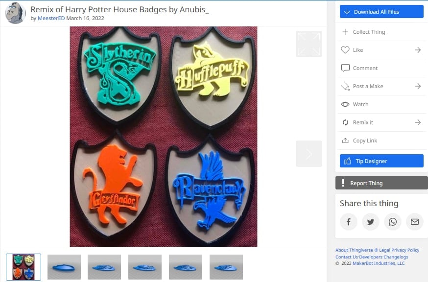 Best Free Commercial Use STL Files - Free to Sell -Harry Potter House Badges - 3D Printerly