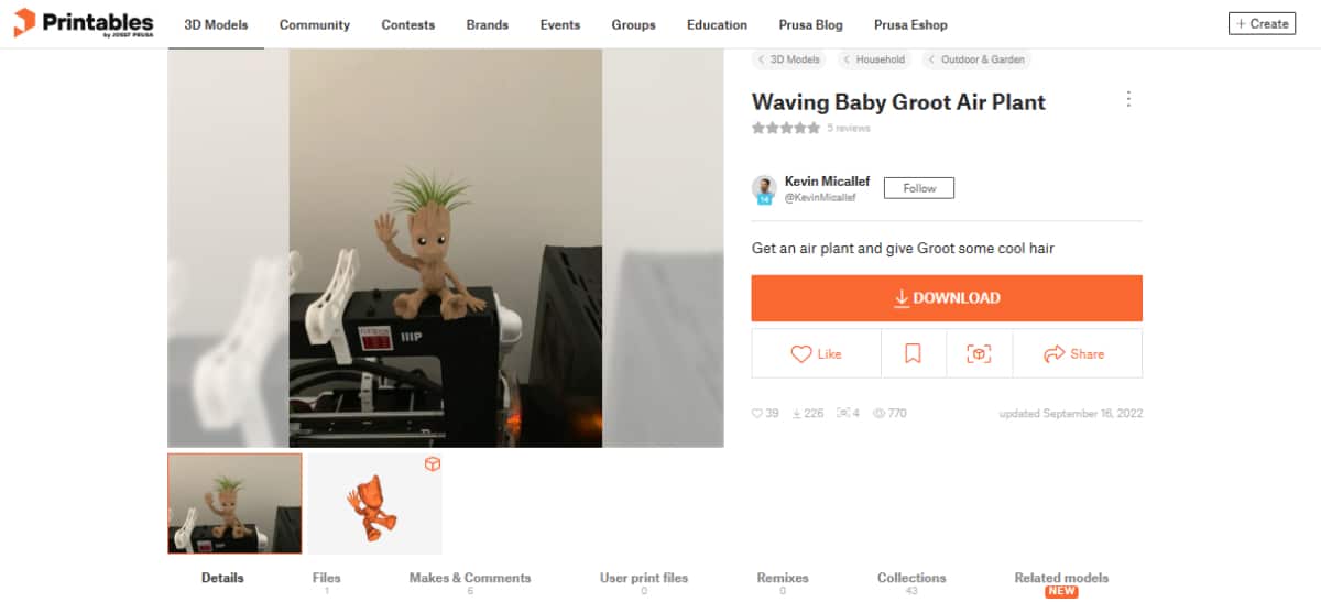 Best Free Commercial Use STL Files - Free to Sell -Waving Baby Groot Air Plant - 3D Printerly