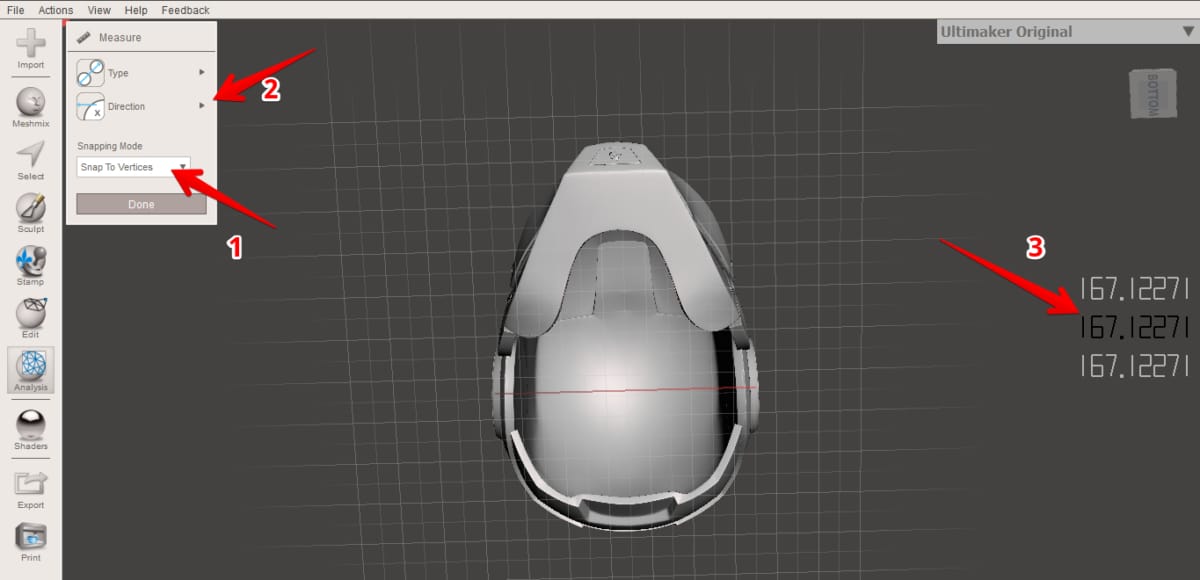 How to 3D Print an Iron Man Helmet - Width of Iron Man Helmet on Meshmixer - 3D Printerly
